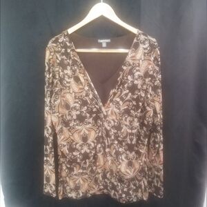 APT 9 WOMAN'S PLUS SIZE Brown PAISLEY Long Sleeve 2x